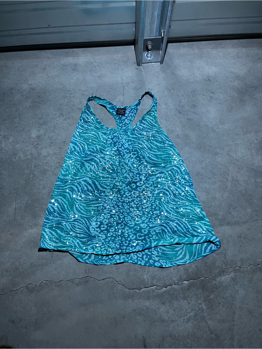 Faded Glory Teal Blue Printed Racerback Tank Top